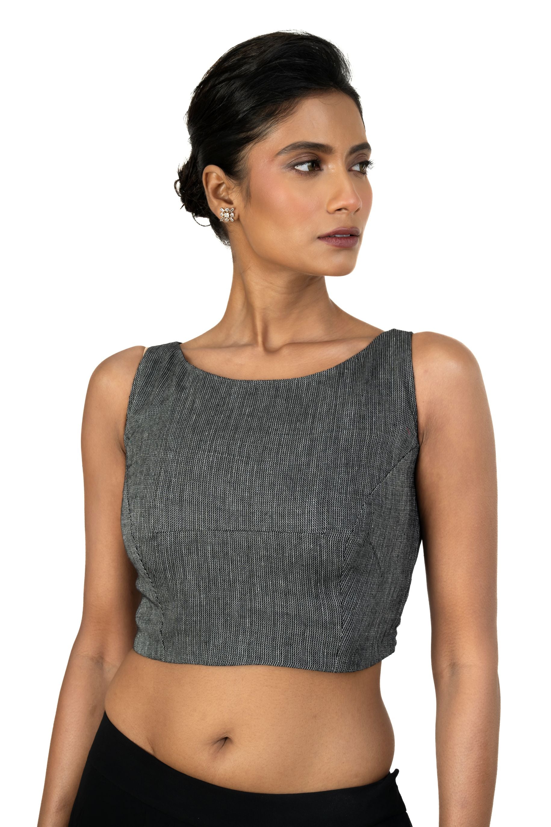 Grey Boat Neck Khadi Cotton Blouse - image 4
