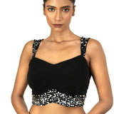 Black Sequin Sleeveless Blouse with Sweet Heart Neckline - image 1