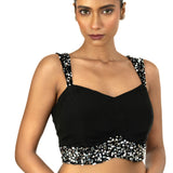 Black Sequin Sleeveless Blouse with Sweet Heart Neckline - image 2