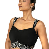 Black Sequin Sleeveless Blouse with Sweet Heart Neckline - image 3