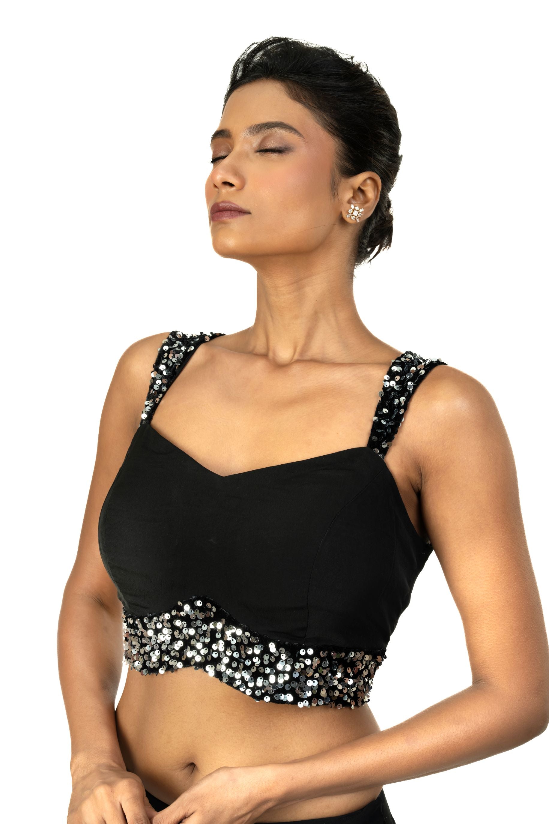 Black Sequin Sleeveless Blouse with Sweet Heart Neckline - image 3