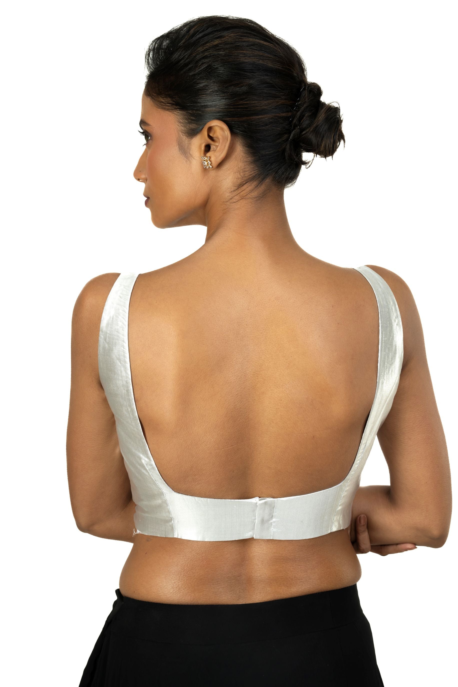 Silver Tissue Silk Blouse with Square Neckline with Back Closer - image 4