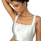 Silver Tissue Silk Blouse with Square Neckline with Back Closer - image 1
