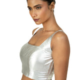 Silver Tissue Silk Blouse with Square Neckline with Back Closer - image 3