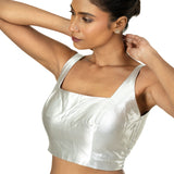 Silver Tissue Silk Blouse with Square Neckline with Back Closer - image 2