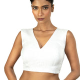 Silver Tissue Silk Blouse with V Neckline with Back Closer - image 1