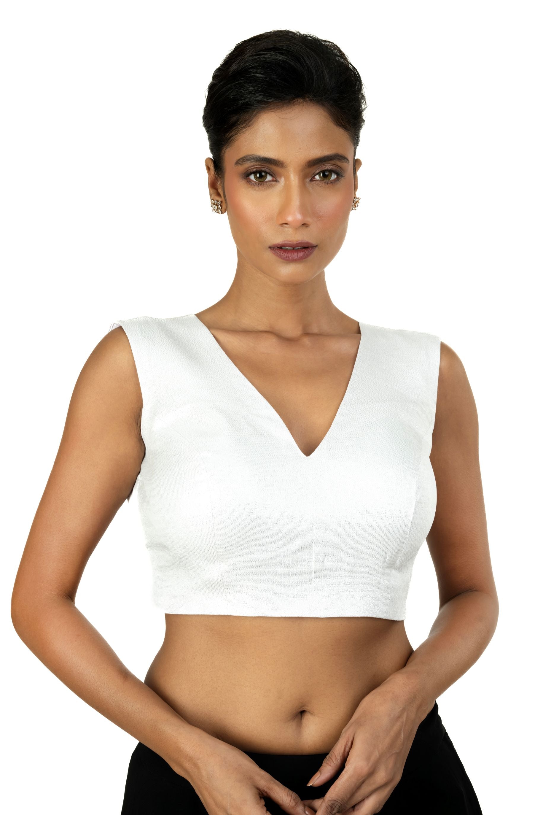 Silver Tissue Silk Blouse with V Neckline with Back Closer - image 2