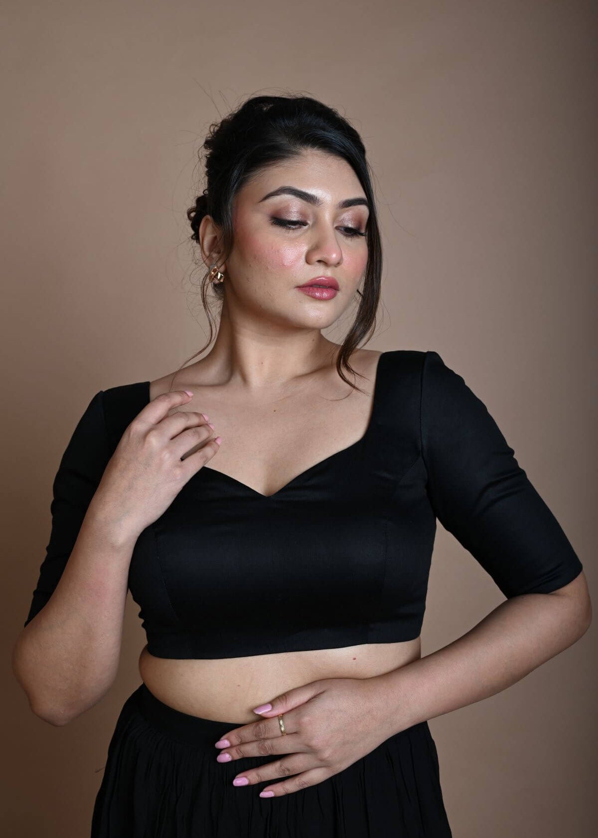 Back Half Sleeve Blouse in Cotton with Sweetheart Neckline - Anvi Couture