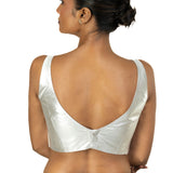Silver Tissue Sleeveless Saree Blouse with V Neckline - image 4