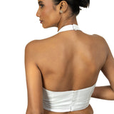 Silver Tissue Halter Neck Saree Blouse - Anvi Couture