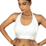 Silver Tissue Halter Neck Saree Blouse - Anvi Couture