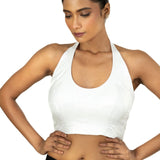 Silver Tissue Halter Neck Saree Blouse - Anvi Couture