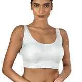 Silver U Neckline Sleeveless Blouse with Back Closer
image-1