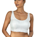 Silver U Neckline Sleeveless Blouse with Back Closer
image-4