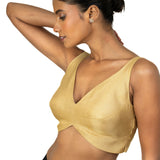 Golden Sleeveless Blouse with Sweet Heart Neck Line - image 2