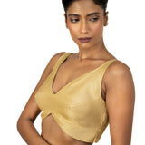 Golden Sleeveless Blouse with Sweet Heart Neck Line - image 3