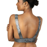 Grey Sequin Sleeveless Blouse with Plunging V Neckline - image 4