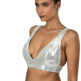 Silver Sequin Plunging V Neck Sleeveless Blouse - image 2