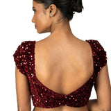 Maroon Sequin Velvet Blouse – Cap Sleeves, Sweetheart Neckline - image 4