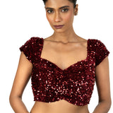 Maroon Sequin Velvet Blouse – Cap Sleeves, Sweetheart Neckline - image 1
