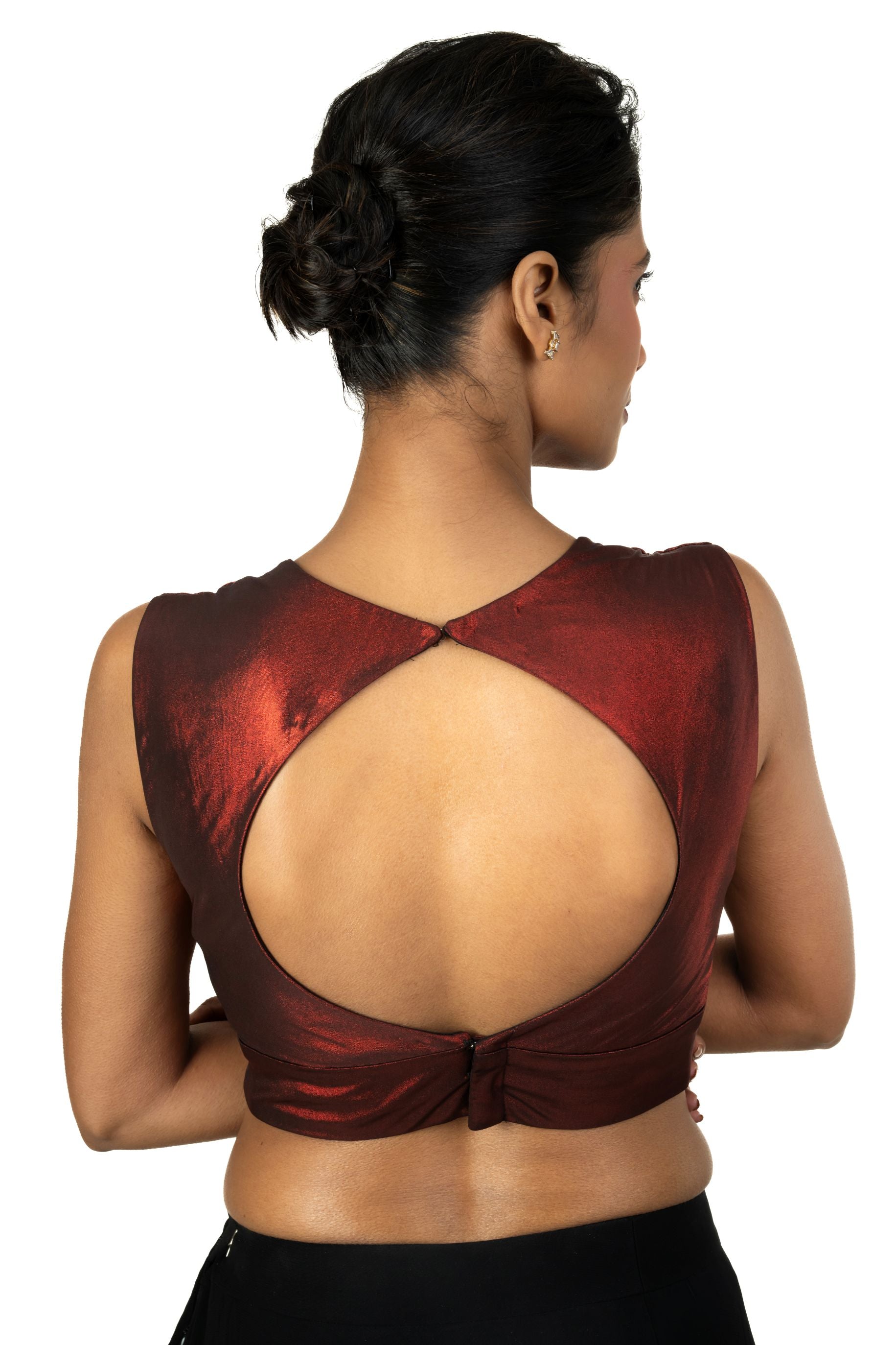 Maroon Sleeveless Tissue Blouse with Sweetheart Neckline - image 4