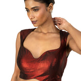 Maroon Sleeveless Tissue Blouse with Sweetheart Neckline - image 2