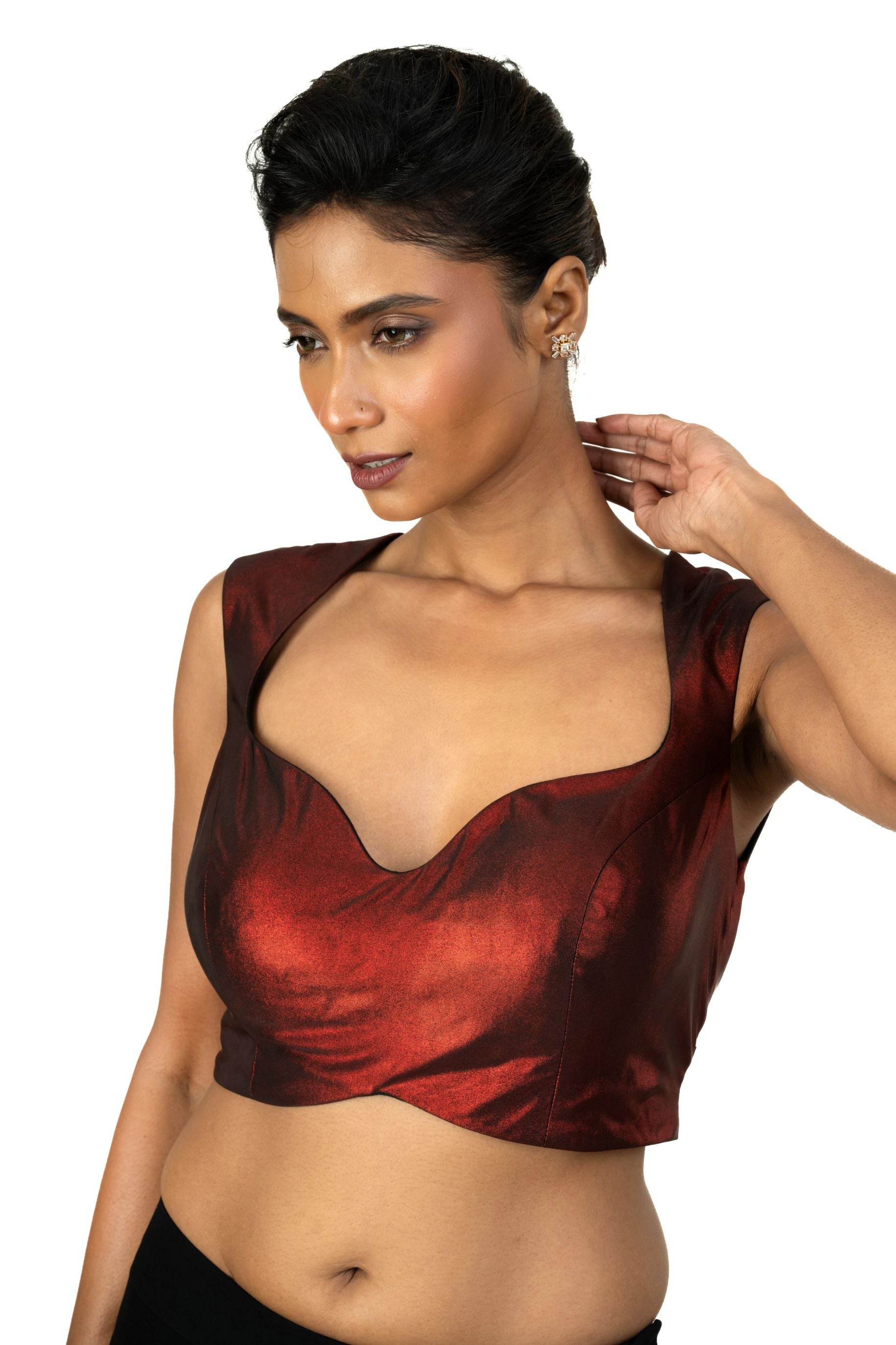 Maroon Sleeveless Tissue Blouse with Sweetheart Neckline - image 2