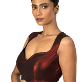 Maroon Sleeveless Tissue Blouse with Sweetheart Neckline - image 3