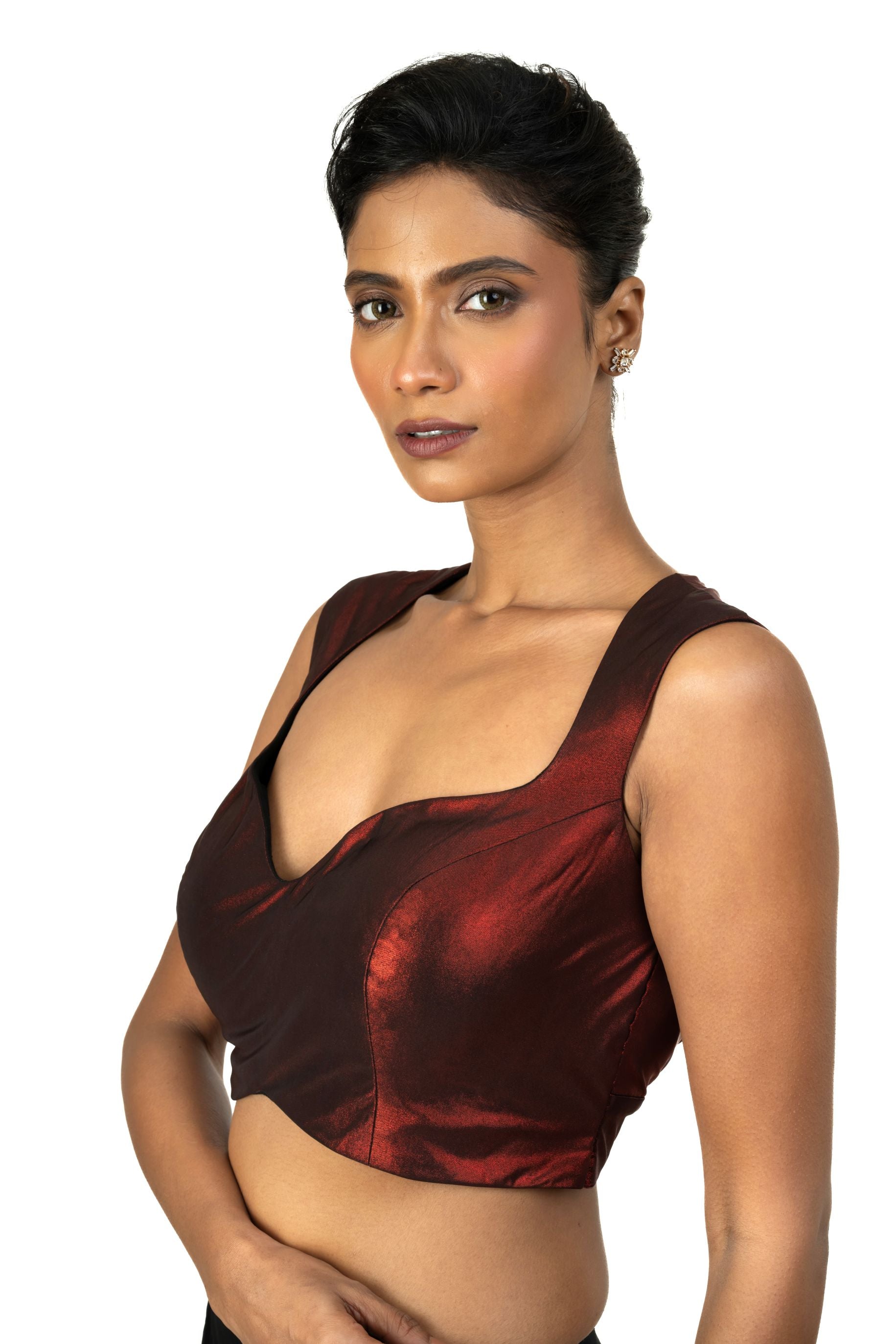 Maroon Sleeveless Tissue Blouse with Sweetheart Neckline - image 3