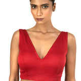 Red V Neckline Sleeveless Blouse with Back Closer - image 1
