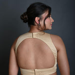 Cream Sleeveless Blouse in Cotton with Back Cutout with Deep V Neckline - Anvi Couture