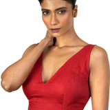 Red V Neckline Sleeveless Blouse with Back Closer - image 2