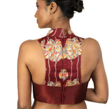 Maroon Raw Silk Multicolor Halter Neck Blouse - image 4
