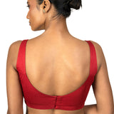 Red Wide U Neckline Cotton Silk Sleeveless Blouse - image 3