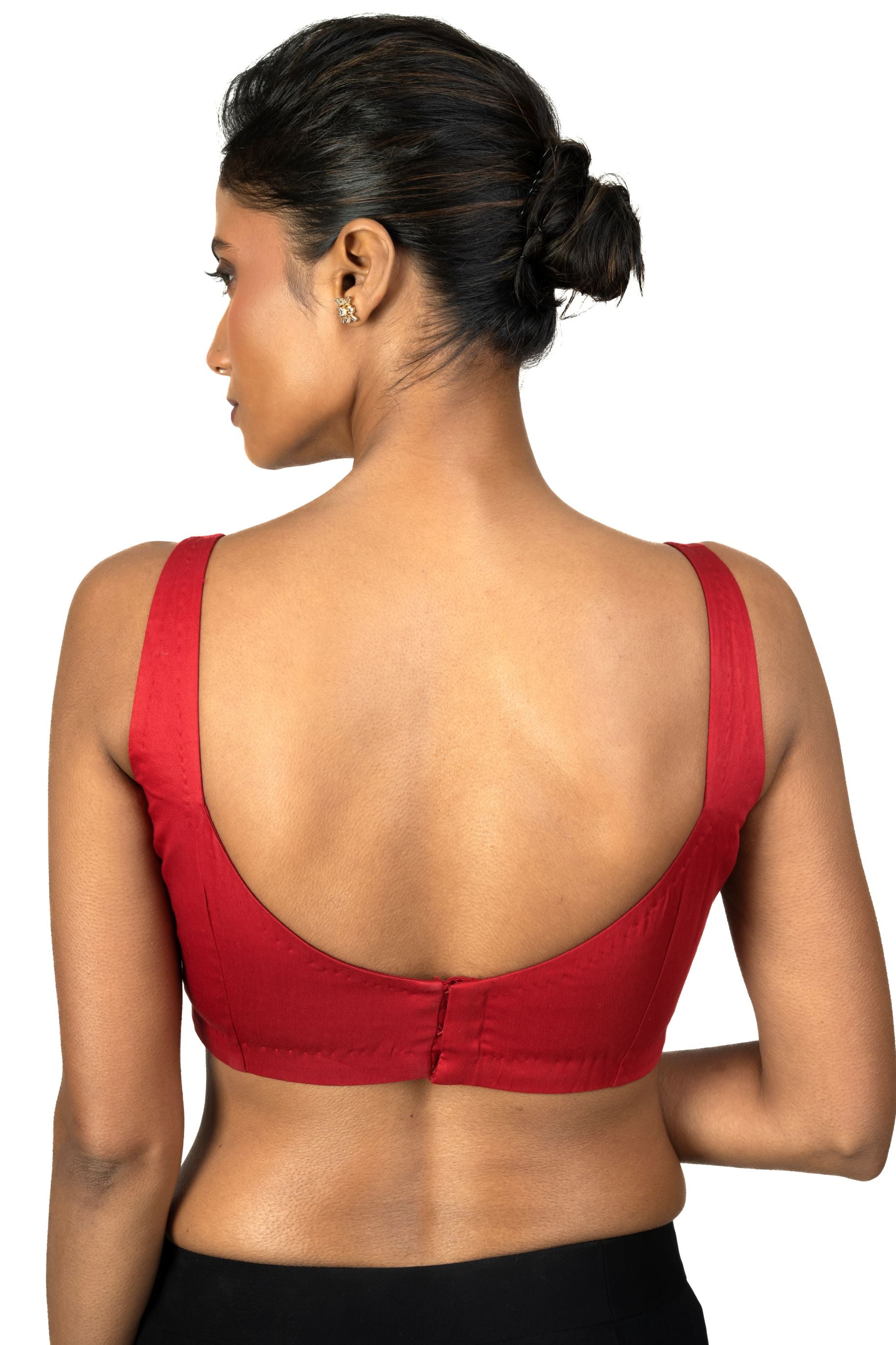 Red Wide U Neckline Cotton Silk Sleeveless Blouse - image 3