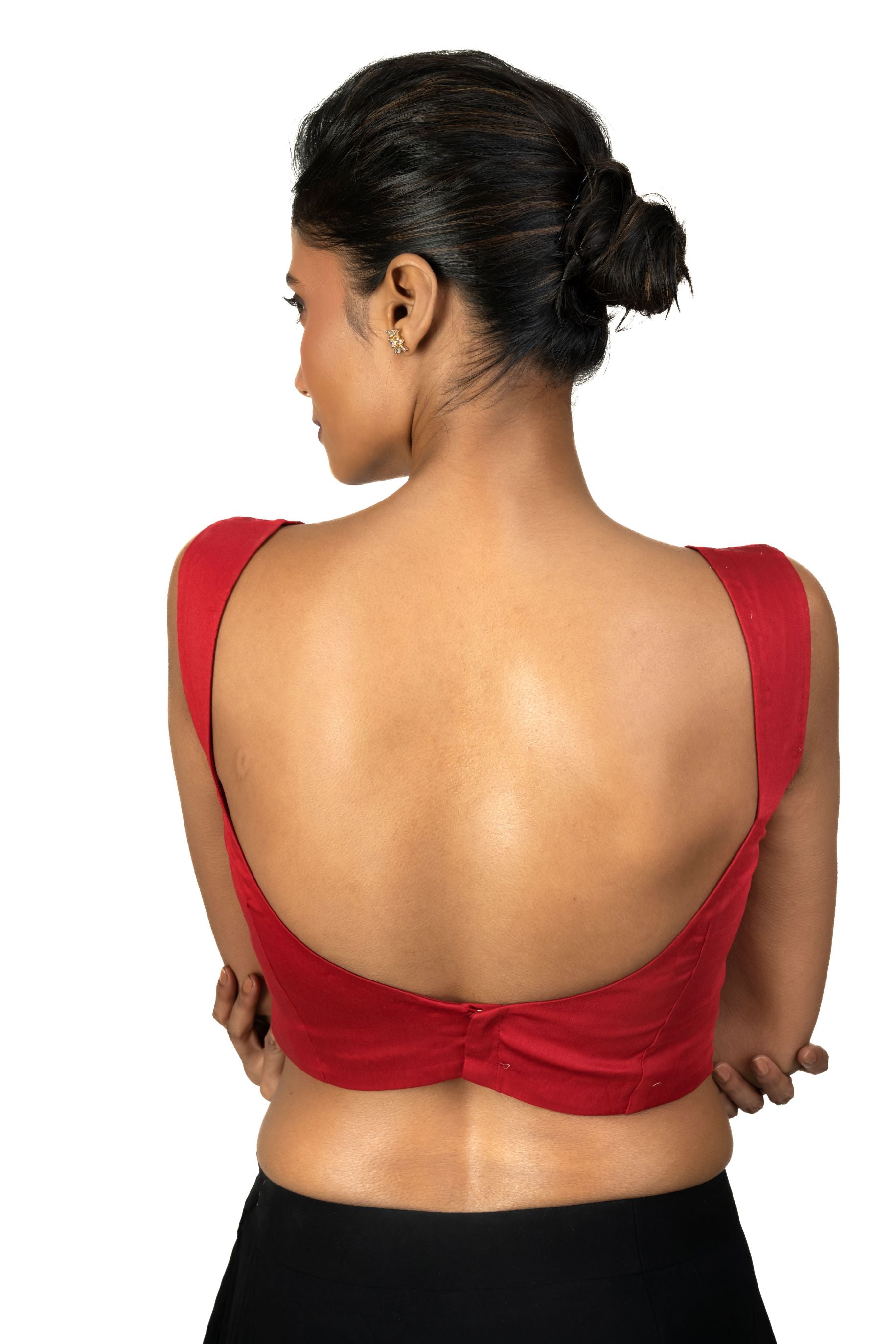 Red Sleeveless Cotton Silk Blouse with Sweetheart Neckline - image 5