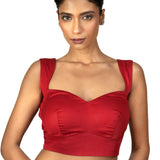 Red Sleeveless Cotton Silk Blouse with Sweetheart Neckline - image 1