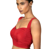Red Sleeveless Cotton Silk Blouse with Sweetheart Neckline - image 2