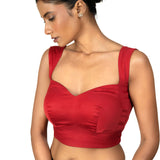 Red Sleeveless Cotton Silk Blouse with Sweetheart Neckline - image 3