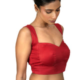 Red Sleeveless Cotton Silk Blouse with Sweetheart Neckline - image 4