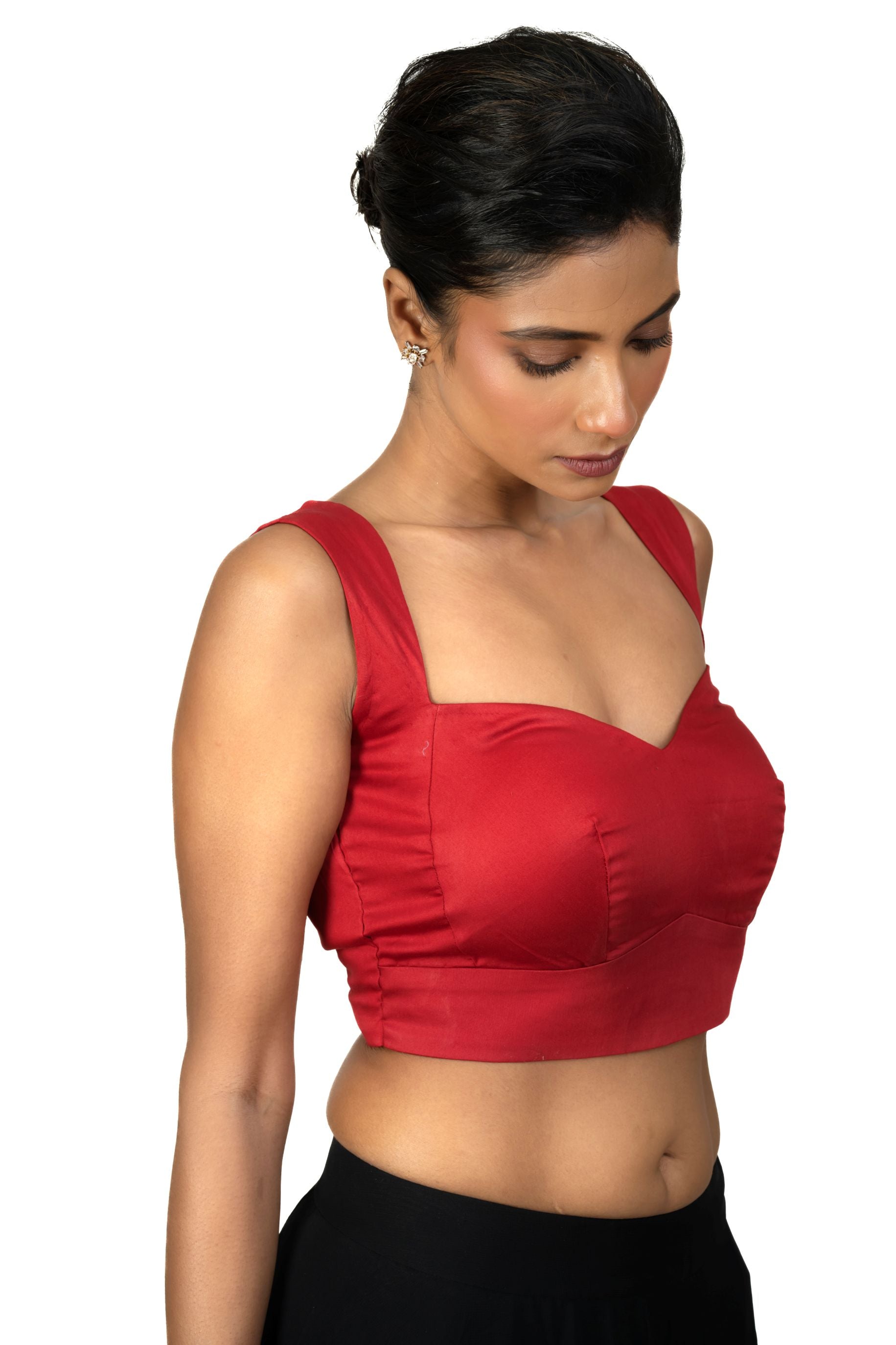 Red Sleeveless Cotton Silk Blouse with Sweetheart Neckline - image 4