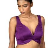 Purple Sleeveless Cotton Silk Blouse with Sweetheart Neckline - image 2