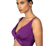Purple Sleeveless Cotton Silk Blouse with Sweetheart Neckline - image 3