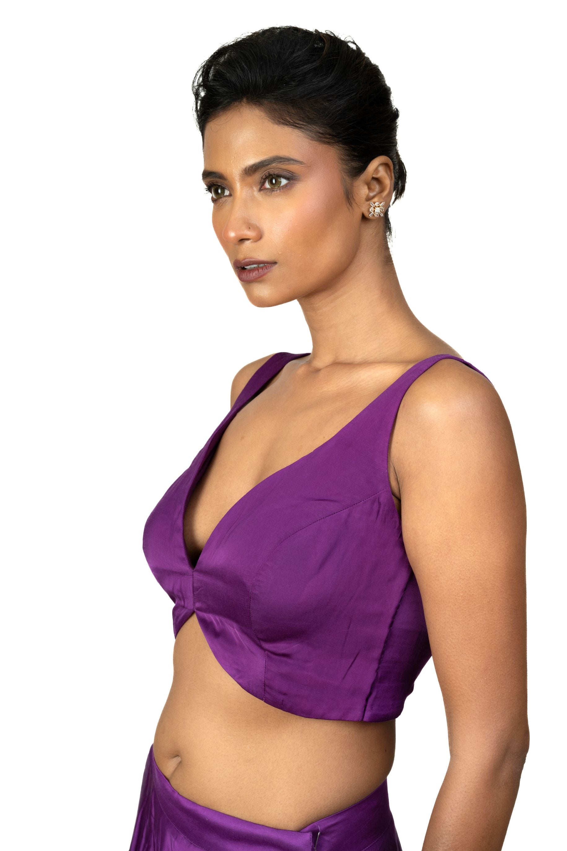 Purple Sleeveless Cotton Silk Blouse with Sweetheart Neckline - image 3