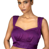 Purple Sleeveless Cotton Silk Blouse with Sweetheart Neckline - image 1