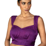 Purple Sleeveless Cotton Silk Blouse with Sweetheart Neckline - image 2