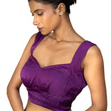 Purple Sleeveless Cotton Silk Blouse with Sweetheart Neckline - image 3