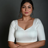 White Blouse in Cotton with Half Sleeves - Anvi Couture