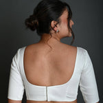 White Half Sleeve Blouse in Cotton with Square Neckline - Anvi Couture