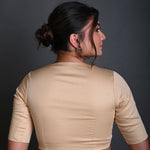 Cream Half Sleeve Blouse in Cotton with Sweetheart Neckline - Anvi Couture